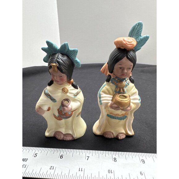Native American Indian Inspired 13-Piece Porcelain Figurine Set VTG Hand Painted - Picture 12 of 16